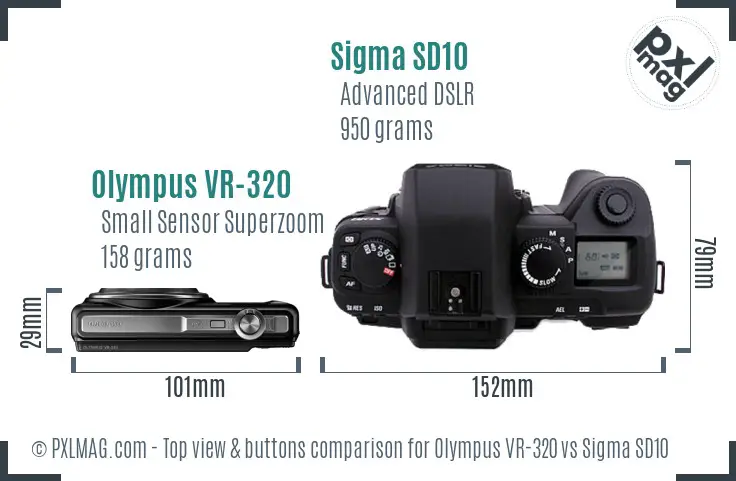 Olympus VR-320 vs Sigma SD10 top view buttons comparison Olympus VR-320 vs Sigma SD10 top view buttons comparison