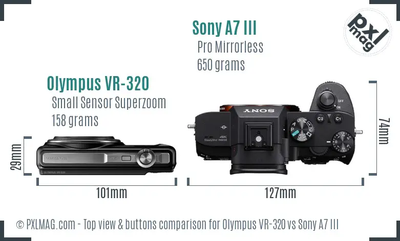 Olympus VR-320 vs Sony A7 III top view buttons comparison