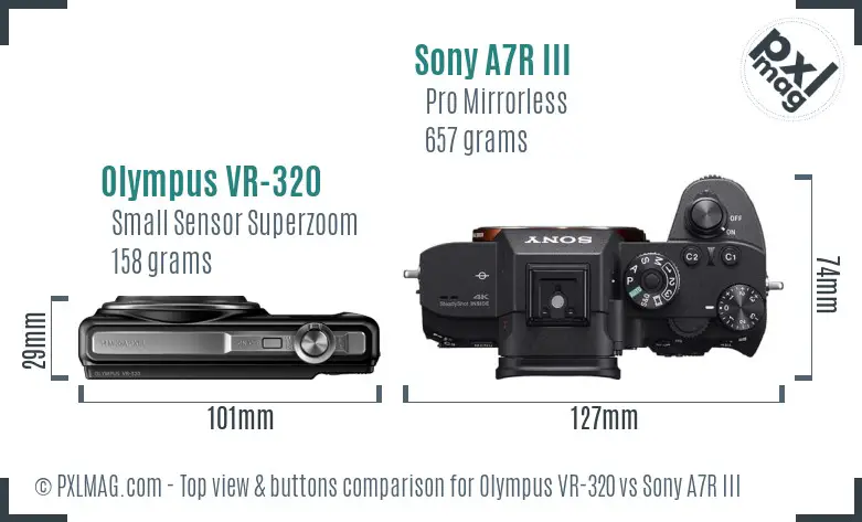 Olympus VR-320 vs Sony A7R III top view buttons comparison