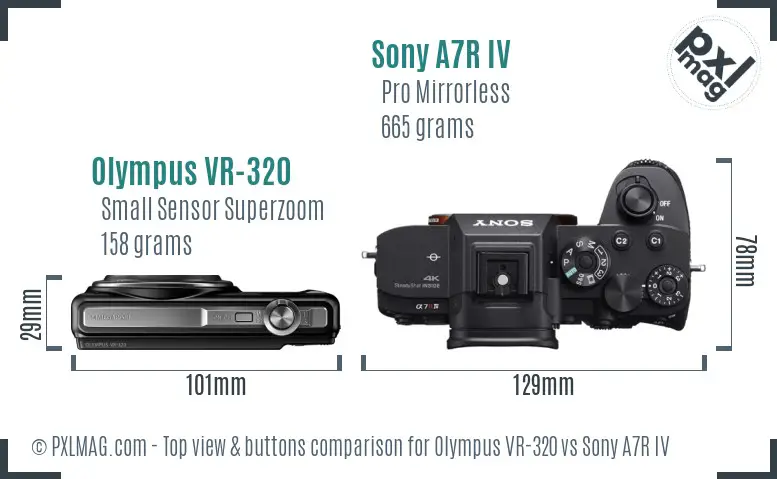 Olympus VR-320 vs Sony A7R IV top view buttons comparison