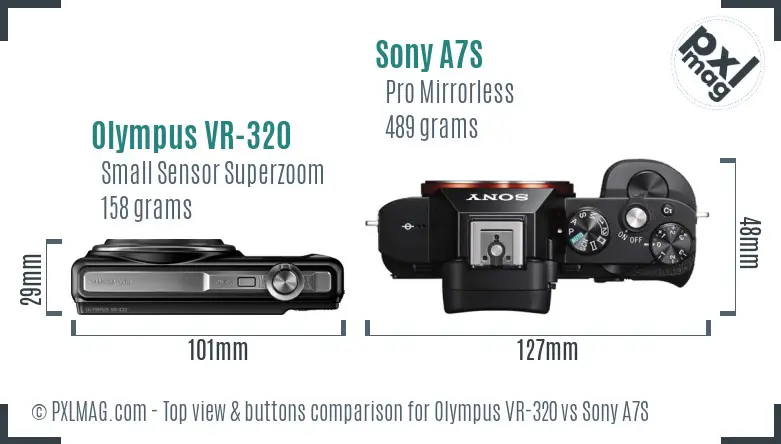 Olympus VR-320 vs Sony A7S top view buttons comparison