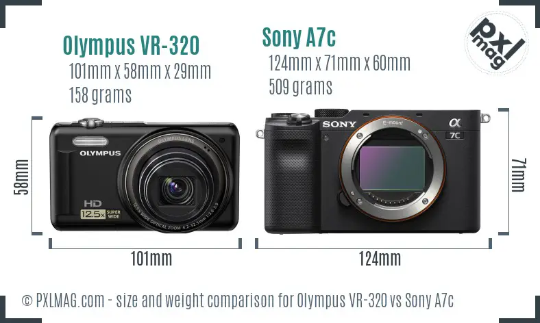 Olympus VR-320 vs Sony A7c size comparison
