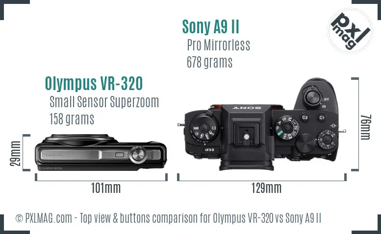 Olympus VR-320 vs Sony A9 II top view buttons comparison