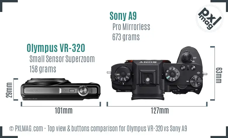 Olympus VR-320 vs Sony A9 top view buttons comparison