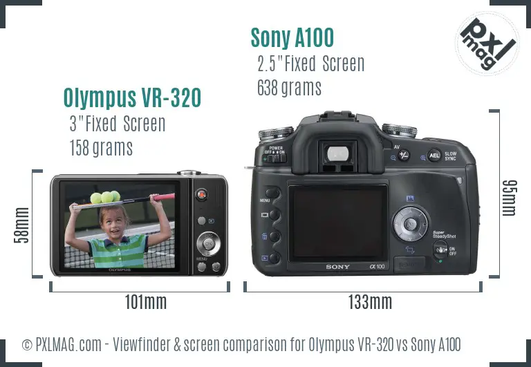 Olympus VR-320 vs Sony A100 Screen and Viewfinder comparison