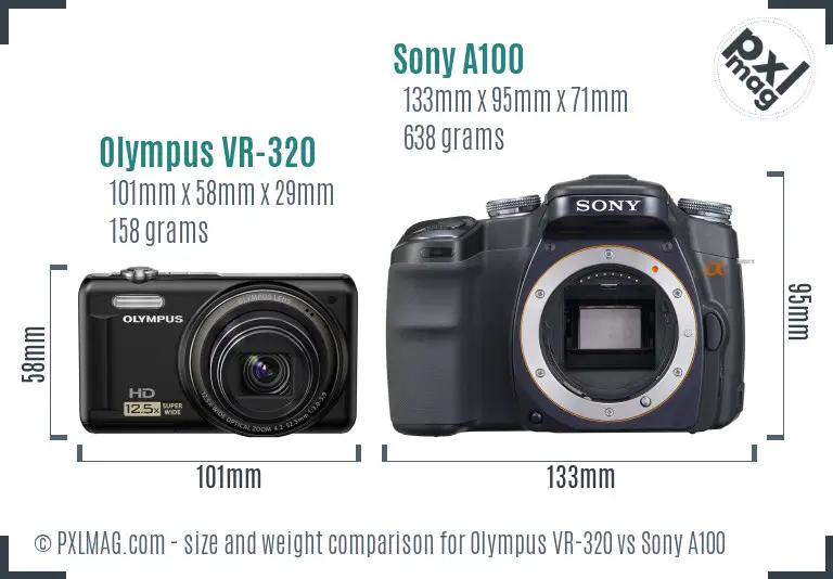 Olympus VR-320 vs Sony A100 size comparison