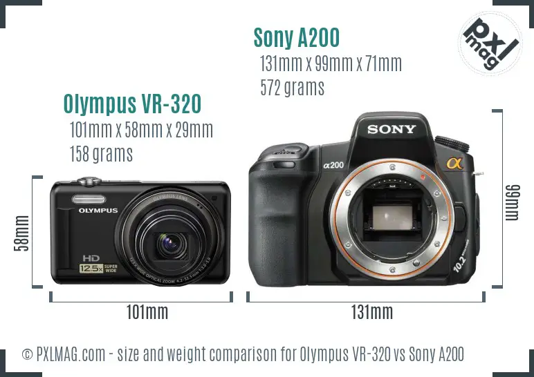 Olympus VR-320 vs Sony A200 size comparison