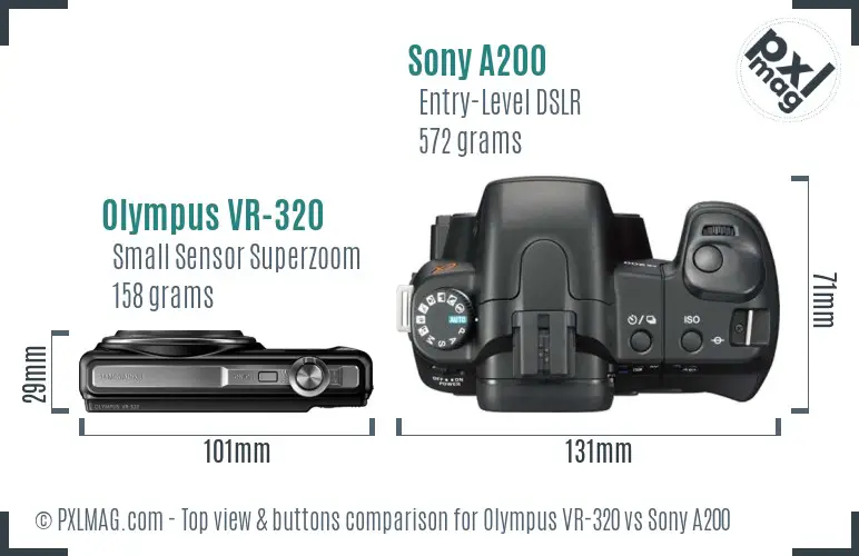 Olympus VR-320 vs Sony A200 top view buttons comparison
