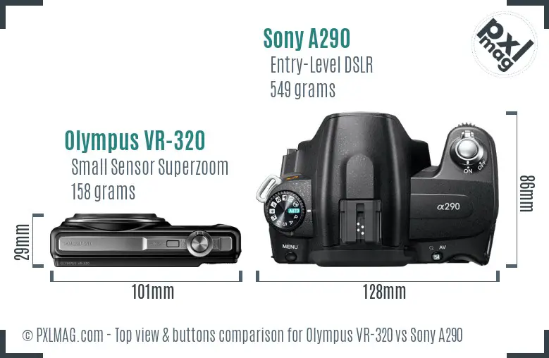 Olympus VR-320 vs Sony A290 top view buttons comparison