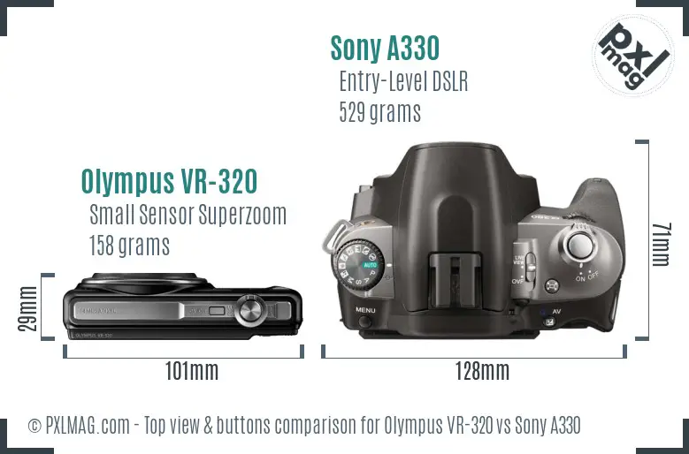 Olympus VR-320 vs Sony A330 top view buttons comparison