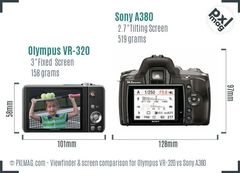Olympus VR-320 vs Sony A380 Screen and Viewfinder comparison