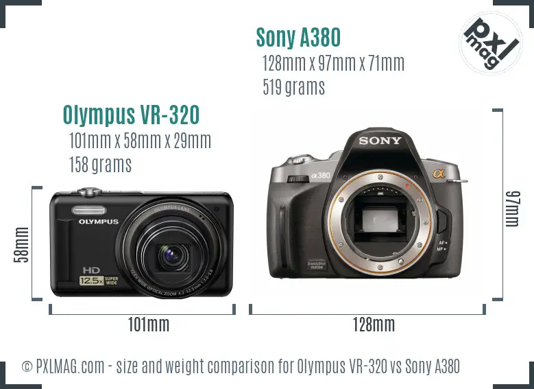 Olympus VR-320 vs Sony A380 size comparison