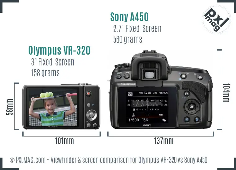Olympus VR-320 vs Sony A450 Screen and Viewfinder comparison