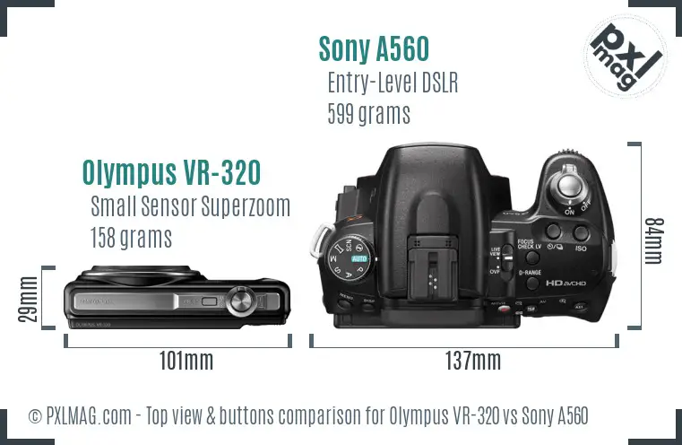Olympus VR-320 vs Sony A560 top view buttons comparison