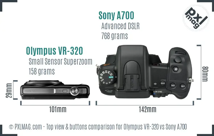 Olympus VR-320 vs Sony A700 top view buttons comparison