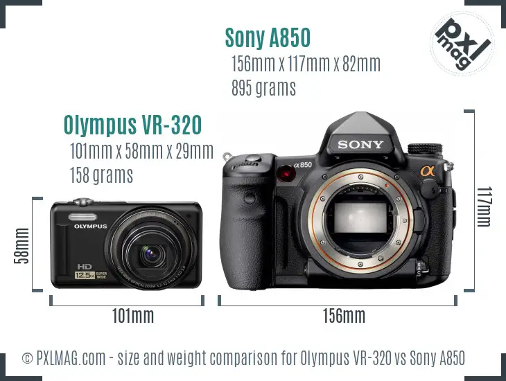 Olympus VR-320 vs Sony A850 size comparison