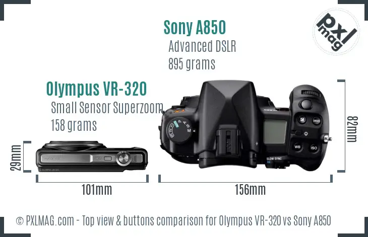 Olympus VR-320 vs Sony A850 top view buttons comparison