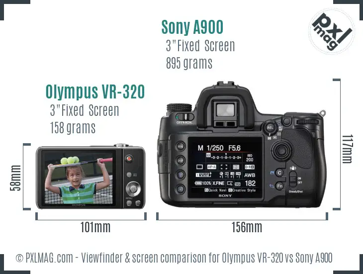 Olympus VR-320 vs Sony A900 Screen and Viewfinder comparison