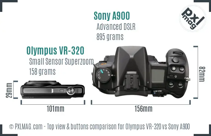 Olympus VR-320 vs Sony A900 top view buttons comparison