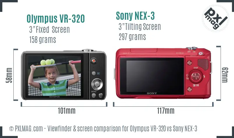 Olympus VR-320 vs Sony NEX-3 Screen and Viewfinder comparison