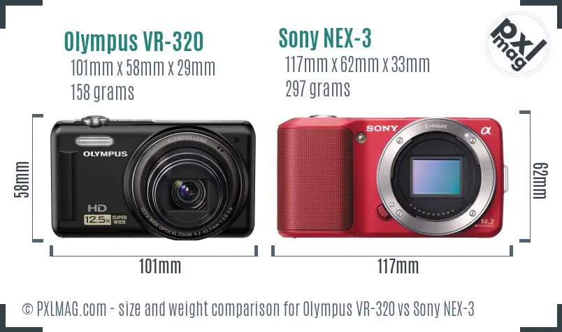 Olympus VR-320 vs Sony NEX-3 size comparison