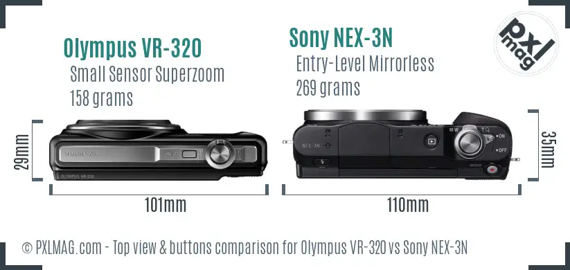 Olympus VR-320 vs Sony NEX-3N top view buttons comparison