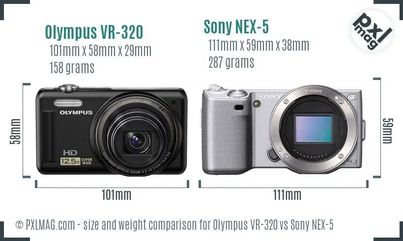 Olympus VR-320 vs Sony NEX-5 size comparison