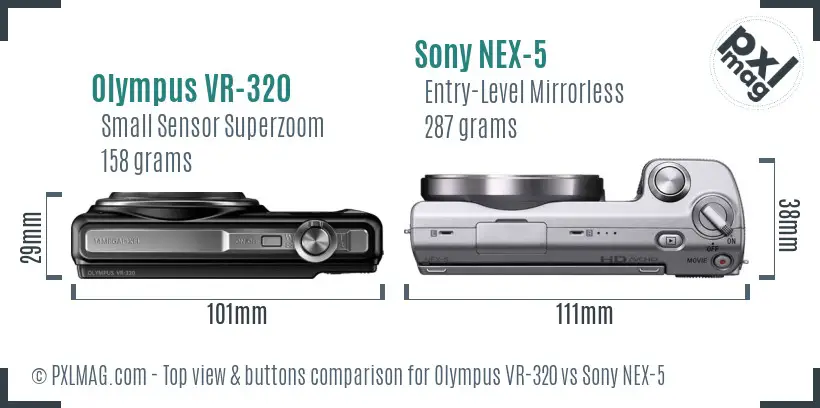 Olympus VR-320 vs Sony NEX-5 top view buttons comparison
