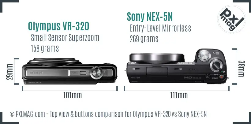 Olympus VR-320 vs Sony NEX-5N top view buttons comparison