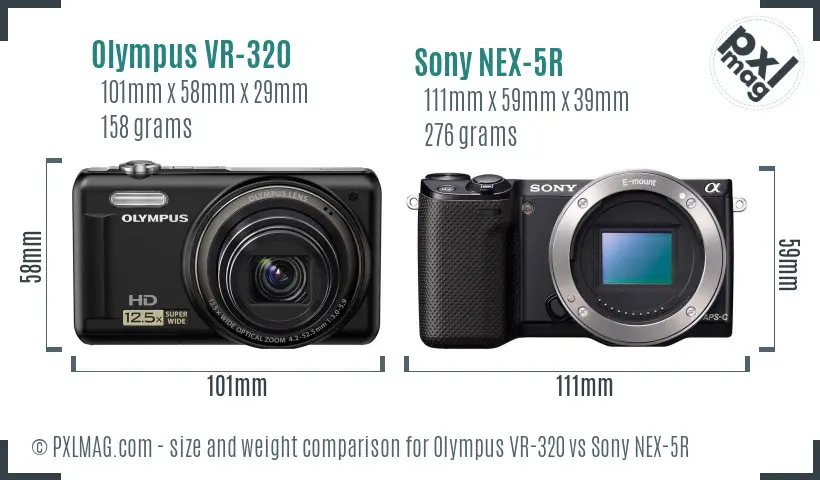 Olympus VR-320 vs Sony NEX-5R size comparison