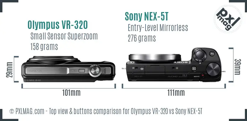 Olympus VR-320 vs Sony NEX-5T top view buttons comparison
