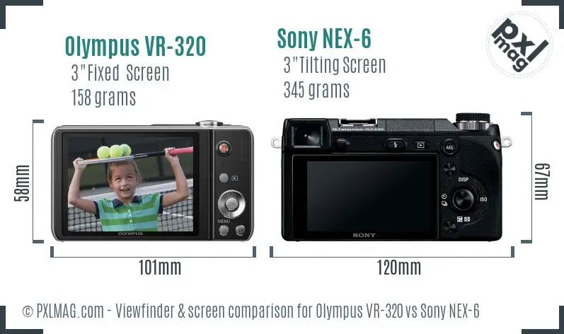 Olympus VR-320 vs Sony NEX-6 Screen and Viewfinder comparison