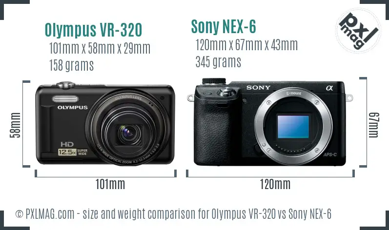 Olympus VR-320 vs Sony NEX-6 size comparison