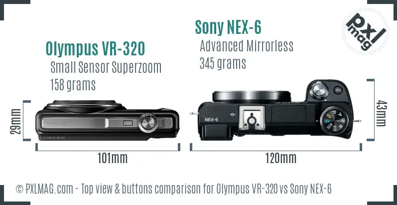 Olympus VR-320 vs Sony NEX-6 top view buttons comparison