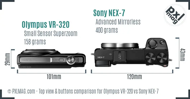 Olympus VR-320 vs Sony NEX-7 top view buttons comparison