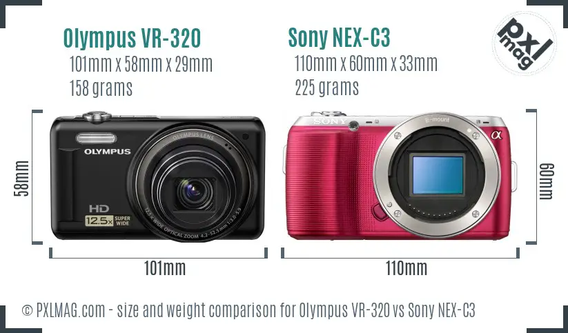 Olympus VR-320 vs Sony NEX-C3 size comparison