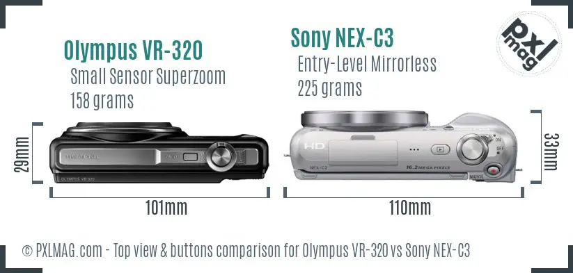 Olympus VR-320 vs Sony NEX-C3 top view buttons comparison