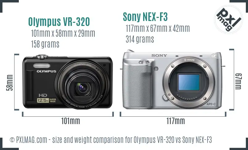 Olympus VR-320 vs Sony NEX-F3 size comparison
