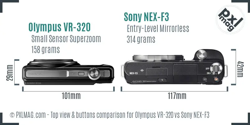 Olympus VR-320 vs Sony NEX-F3 top view buttons comparison