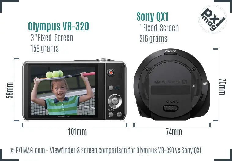 Olympus VR-320 vs Sony QX1 Screen and Viewfinder comparison