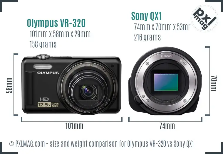 Olympus VR-320 vs Sony QX1 size comparison
