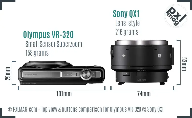 Olympus VR-320 vs Sony QX1 top view buttons comparison