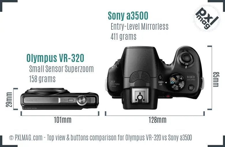 Olympus VR-320 vs Sony a3500 top view buttons comparison