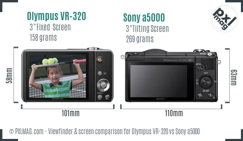 Olympus VR-320 vs Sony a5000 Screen and Viewfinder comparison