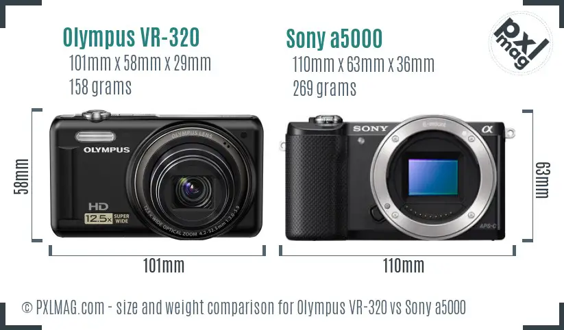 Olympus VR-320 vs Sony a5000 size comparison