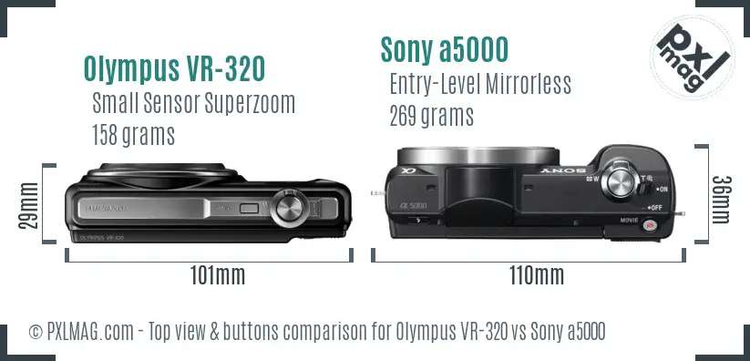 Olympus VR-320 vs Sony a5000 top view buttons comparison