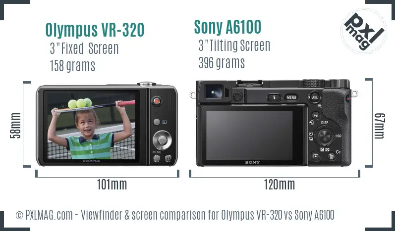 Olympus VR-320 vs Sony A6100 Screen and Viewfinder comparison