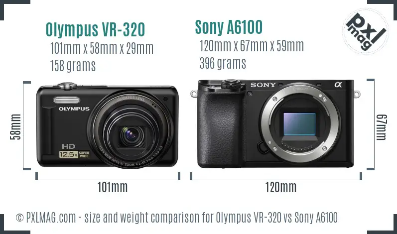 Olympus VR-320 vs Sony A6100 size comparison