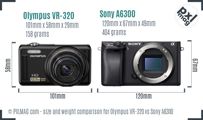 Olympus VR-320 vs Sony A6300 size comparison