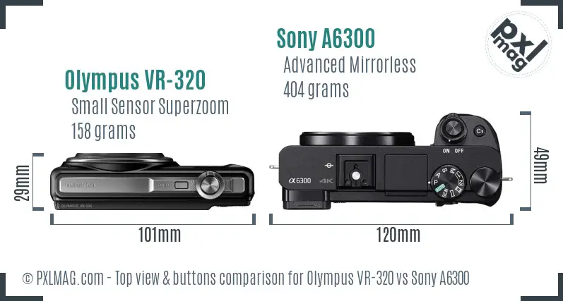 Olympus VR-320 vs Sony A6300 top view buttons comparison